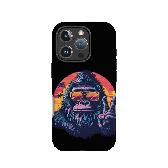 Gorilla on Vacation with a Sunset Peace Sign IPhone Cases
