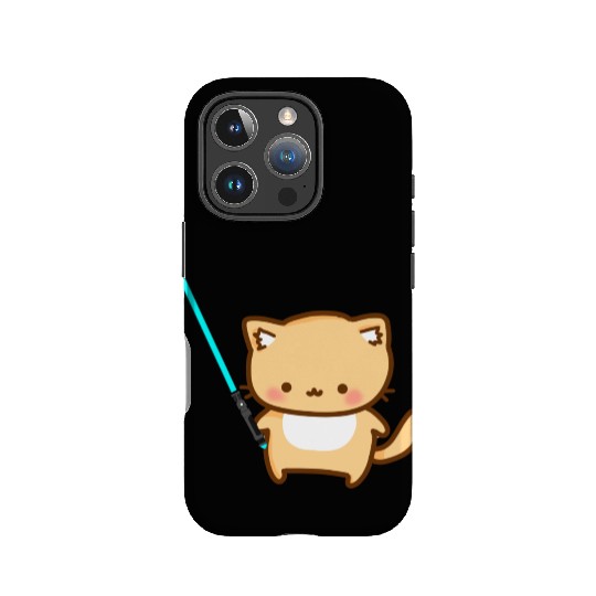 Cute cat with blue lightsaber IPhone Cases