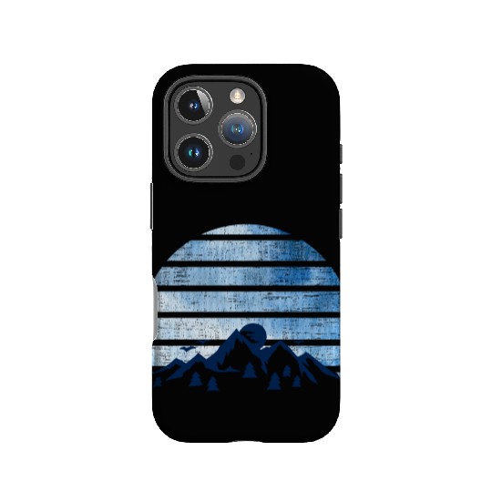 blue Retro Vintage With abstract mountain IPhone Cases