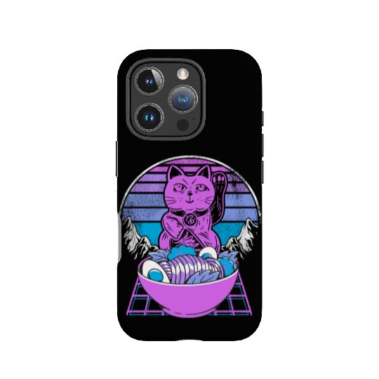 Ramen Maneki Neko Cat Kawaii Retrowave Sunset 80s IPhone Cases