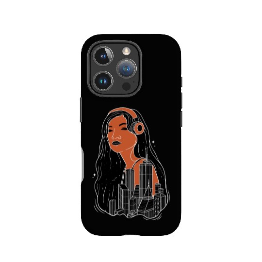 Girl with headphones city night lights dreaming Gi IPhone Cases