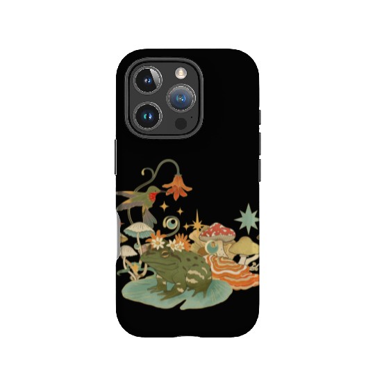 Cottagecore with frog, mushrooms and hummingbird IPhone Cases