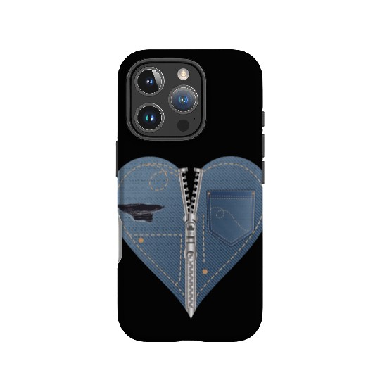 light blue heart in jeans look with zipper IPhone Cases