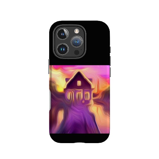 sunset house digital art abstract painting IPhone Cases
