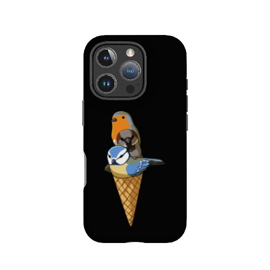 Funny Birds Ice Cream Robin, Blue Tit and House IPhone Cases