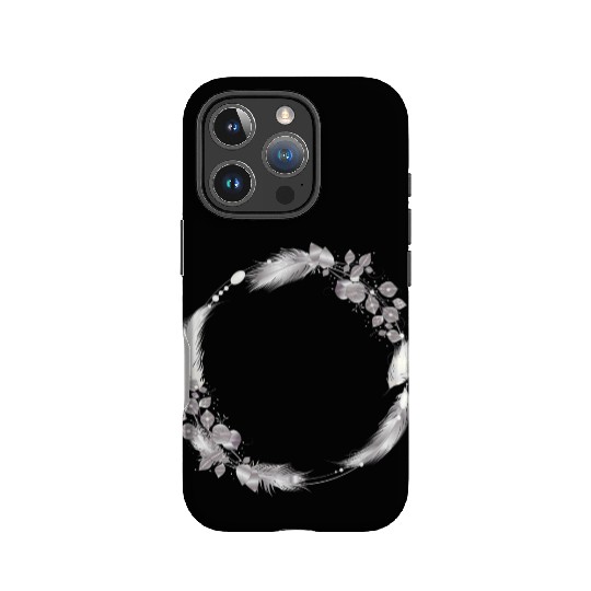 delicate frame of silver colored feathers & leaves IPhone Cases