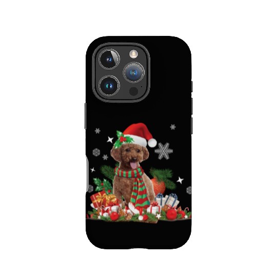 Christmas themed brown Poodle dog IPhone Cases