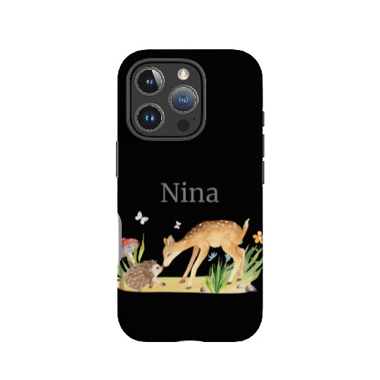 Forest Animal Deer Hedgehog Flowers Name Nina IPhone Cases