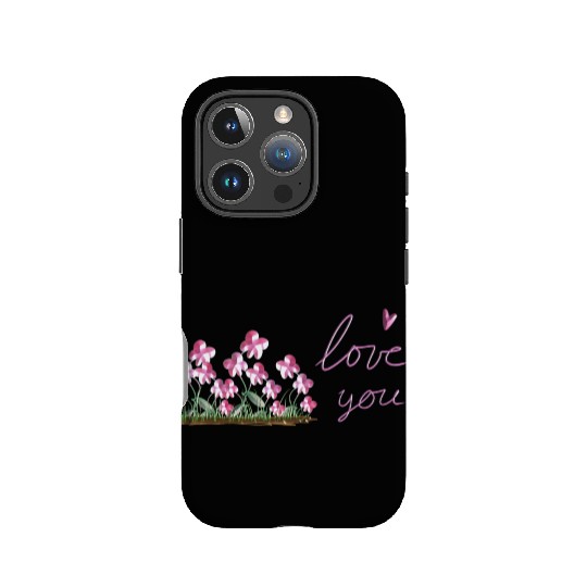 pink flowers i love you heart IPhone Cases