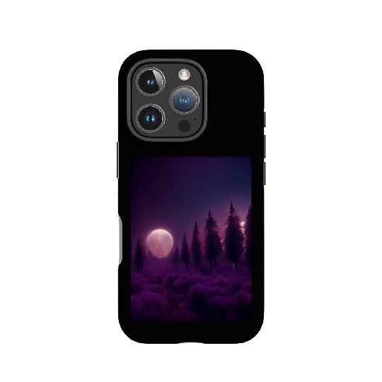Forest in night above purple clouds, moon IPhone Cases