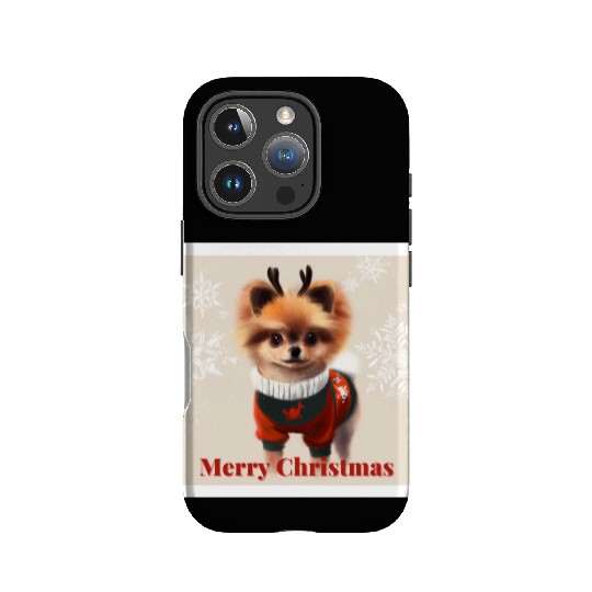 Sweet Miniature Spitz pomeranian in a Christmas. IPhone Cases