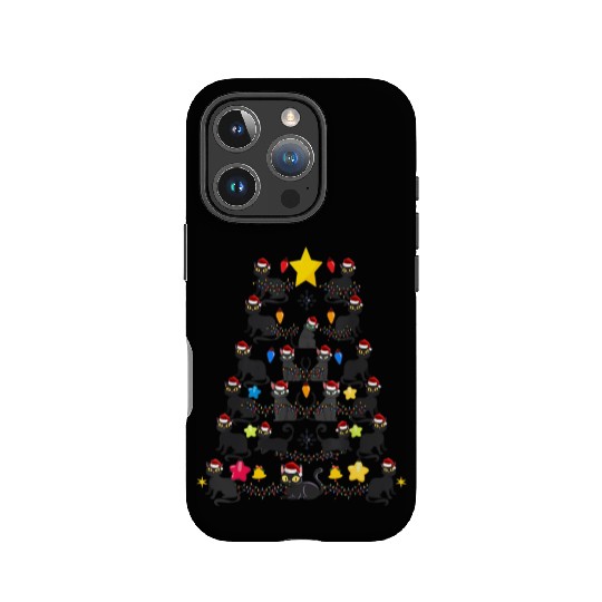 Black Cat christmas light funny cat lover IPhone Cases