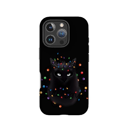 Black Cat christmas light IPhone Cases