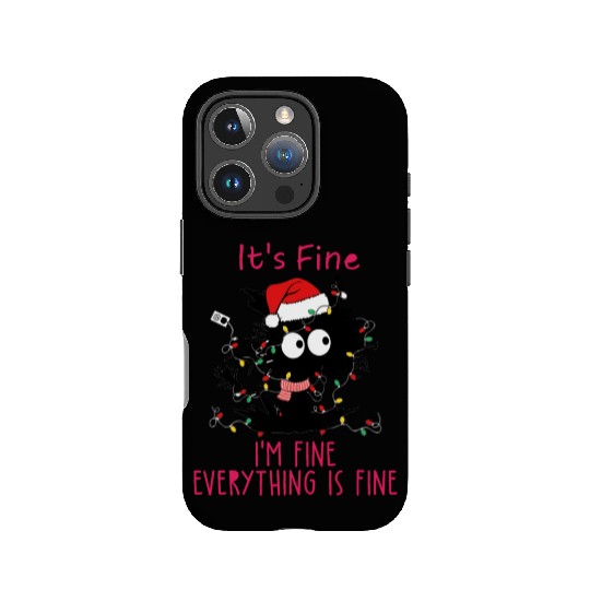 Everything's Fine Black Cat Tangled in XMAS Light IPhone Cases