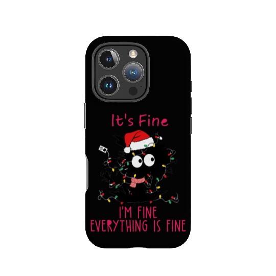 Everything's Fine Black Cat Tangled in XMAS Light IPhone Cases