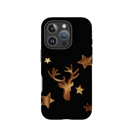 Deer head in wood look with stars for Christmas IPhone Cases