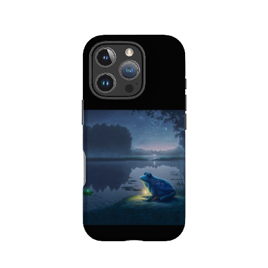 Blue Frog and Firefly on a pond at Night IPhone Cases
