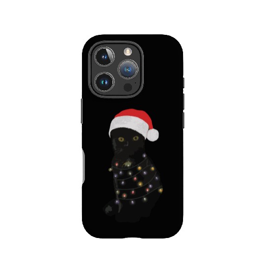 Black Cat Christmas Light Funny Cat Lover IPhone Cases