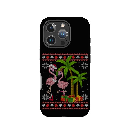 Pink Flamingo Christmas Palm Tree Matching IPhone Cases