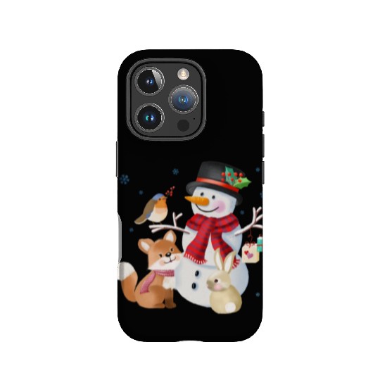 Snowman with fox, rabbit and robin IPhone Cases