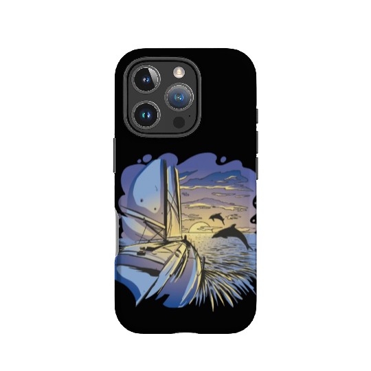 Boat sailing ocean sunset dolphin Boat sailing oce IPhone Cases
