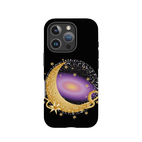 glowing violet galaxy with moon and stars IPhone Cases
