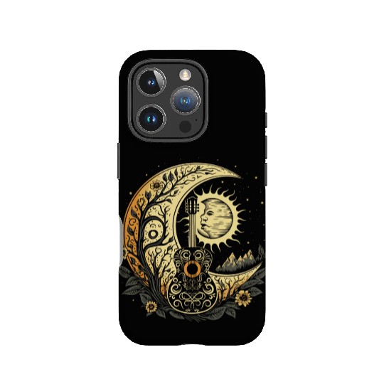 Cottagecore Acoustic Guitar With Moon, Sun, Stars IPhone Cases