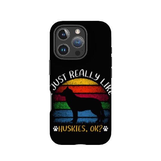 Retro Vintage Husky Dog Lover I Just Really Like H IPhone Cases
