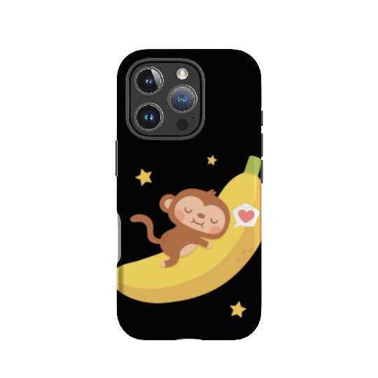 Cute Monkey Hugging Banana Moon IPhone Cases