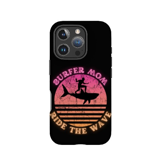 Surfer Mom Ride the Wave Shark Sunset Neon IPhone Cases