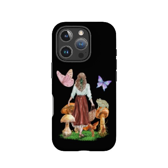 CottageCore girl mushrooms frog butterflies IPhone Cases