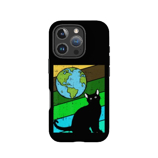Black Cat Earth Day Retro Kitten Lover Environment IPhone Cases
