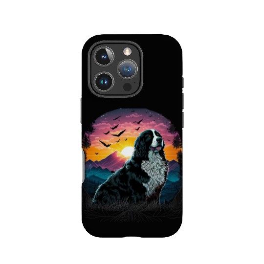 Bernese Mountain Dog with Mountain Sunrise view IPhone Cases