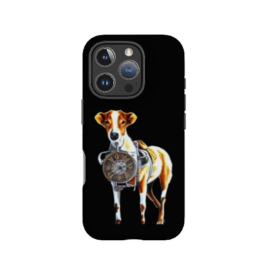 Brown White Greyhound Dog With Old Looking Clock IPhone Cases