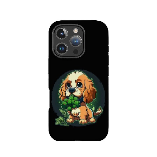 Cute dog eats green broccoli vegetables IPhone Cases