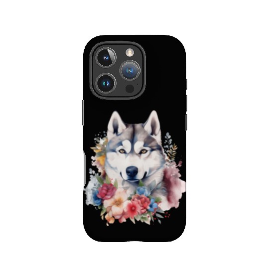 Siberian Husky Dog Watercolor Floral IPhone Cases