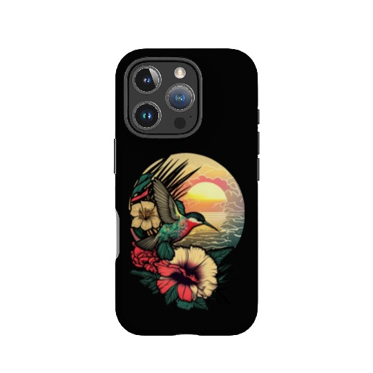 Hummingbird flies over hibiscus flower Tropical IPhone Cases