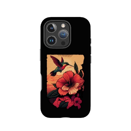 Hummingbird flies over hibiscus flower Tropical IPhone Cases
