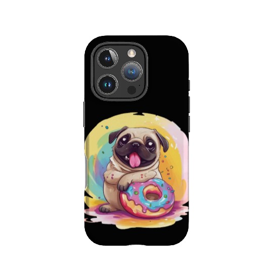 Happy Pug with a Donut IPhone Cases