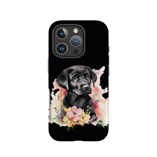 Black Lab Dog Watercolor Floral IPhone Cases