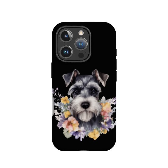Schnauzer Dog Watercolor Floral IPhone Cases