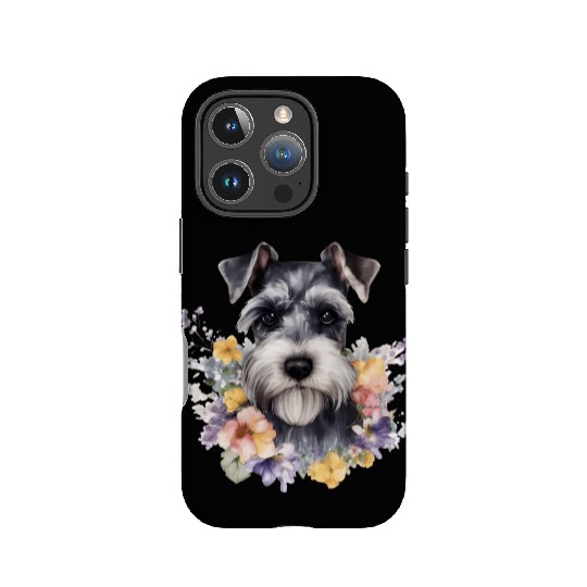 Schnauzer Dog Watercolor Floral IPhone Cases