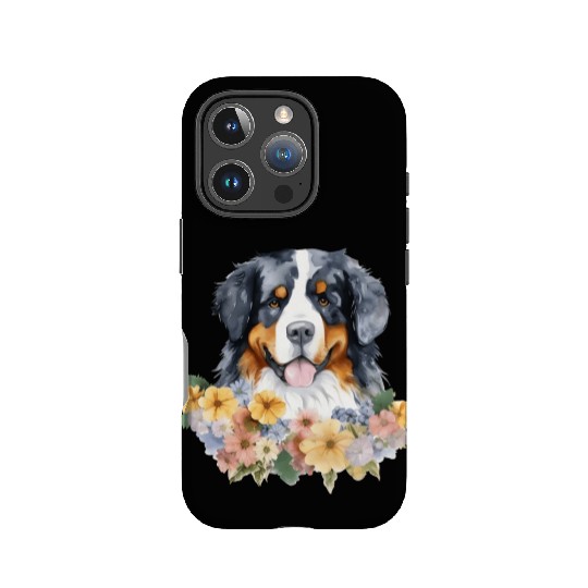 Bernese Mountain Dog Watercolor Floral IPhone Cases