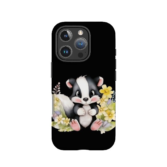 Baby Skunk Black and White Skunk Watercolor Floral IPhone Cases
