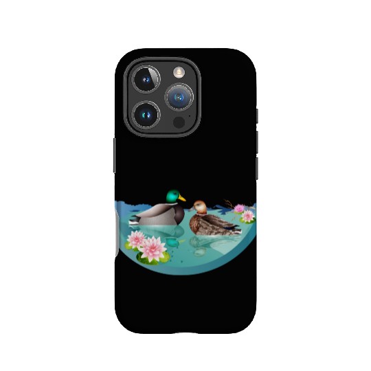 Duck couple in a duck pond with water lilies IPhone Cases