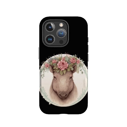 Cute Wild Boar Watercolor Flower Crown Animal Love IPhone Cases