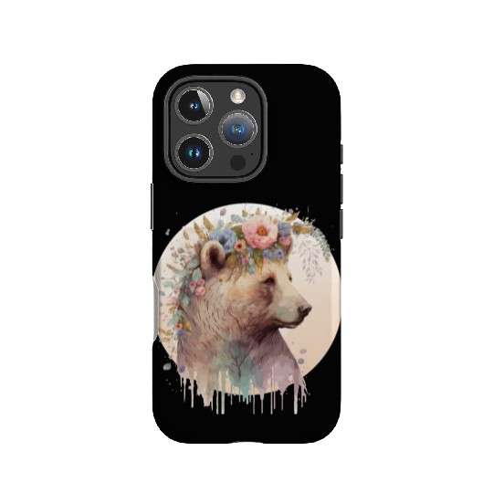 Brown Bear Watercolor Grizzly Bear Flower Crown Wi IPhone Cases