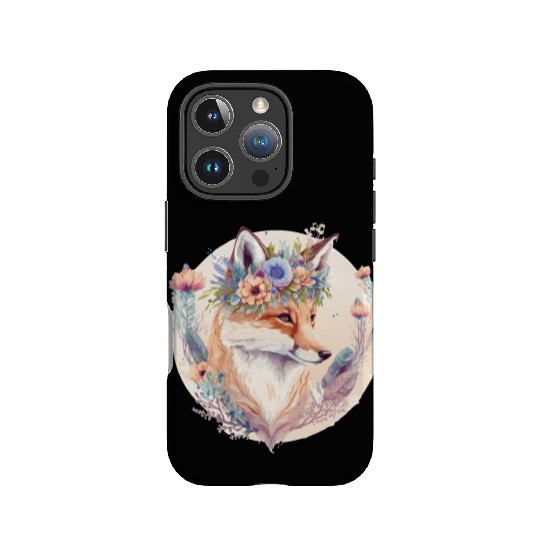 Cute Watercolor Fox Flower Crown Boho Aesthetic IPhone Cases