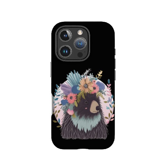 Cute Porcupine Flower Crown Watercolor Floral IPhone Cases
