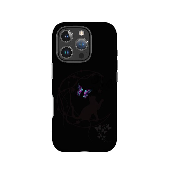Decorative Black Cat Silhouette With Butterflies IPhone Cases